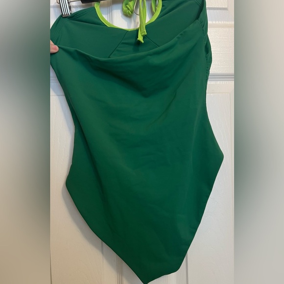 Lisa Says Gah Lizard Green One Piece Swimsuit Halter Style Womens Medium - Picture 4 of 7